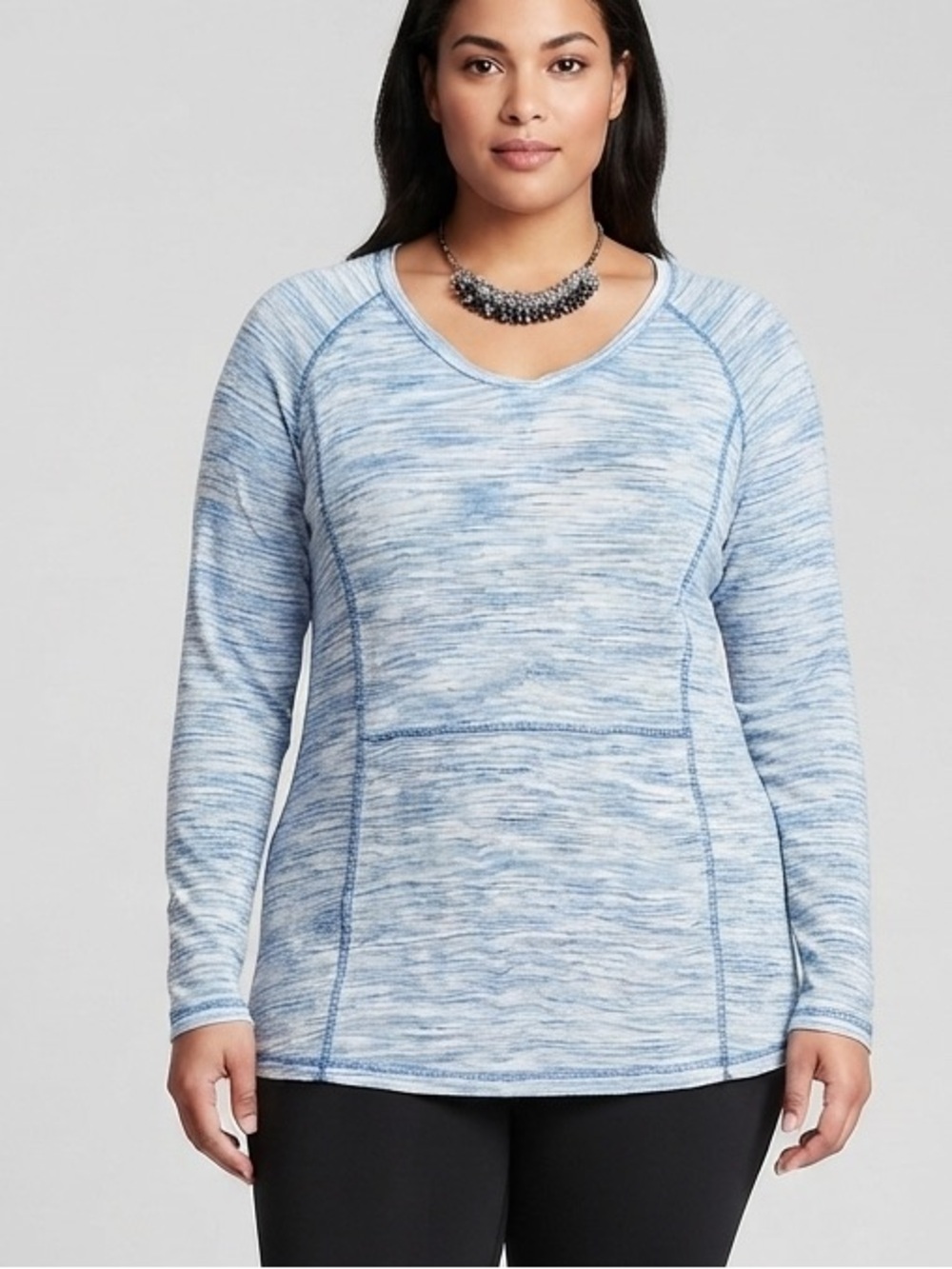 😍CLEARANCE - ACTIVE ZONE Light Blue Marbled Long Sleeve Top with Pockets 1X